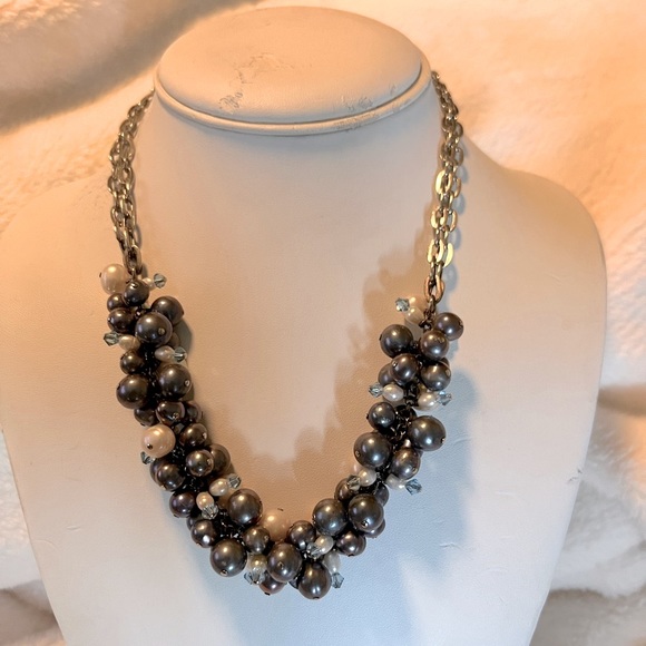 NWOT Genuine Tahitian Peacock Pearls n Crystal Statement Bib Necklace - Picture 5 of 14